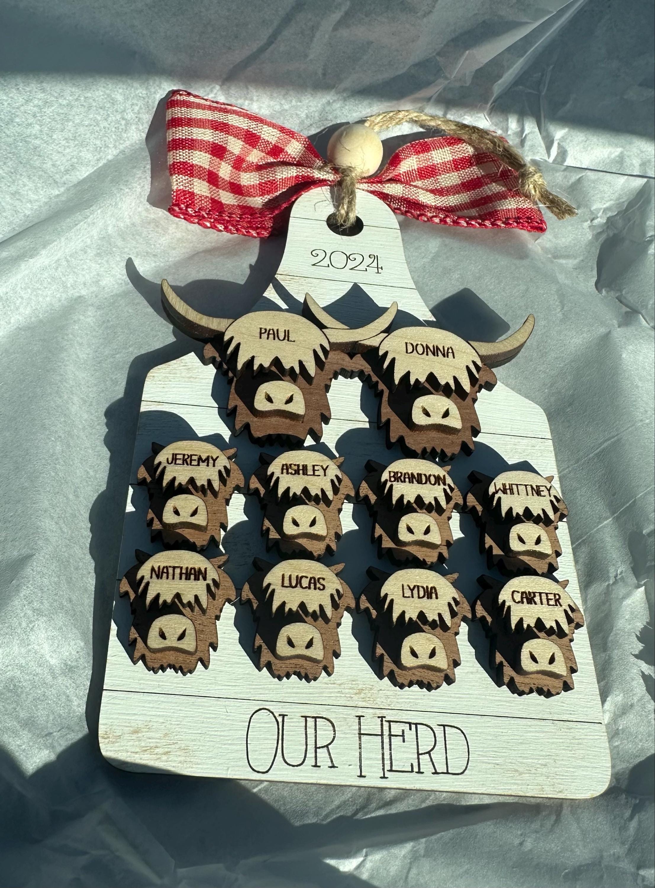 Highland cow, family christmas ornament, farmhouse Christmas, 2025 ornament, rustic christmas ornament, boho farmhouse decor
