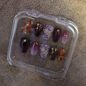 Shiny Multicolor Bug Gallery Gold Framed Press on Nails - Luxury Handmade Fake Fingernails - 3D Insect Lover Nails - Glue on Nails C28