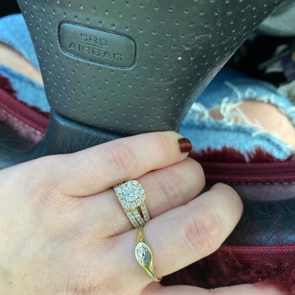 Handmade 14K Solid Gold Birth Flower Ring: Engraved Floral Signet - Etsy
