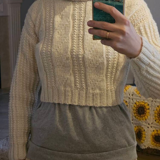 Made to Order Knitted Alpaca Crop Sweater With Mock Cables