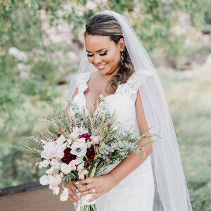 Beaded Wedding Veil Rhinestone Bridal Veil Ivory Veil Elbow Length Veil