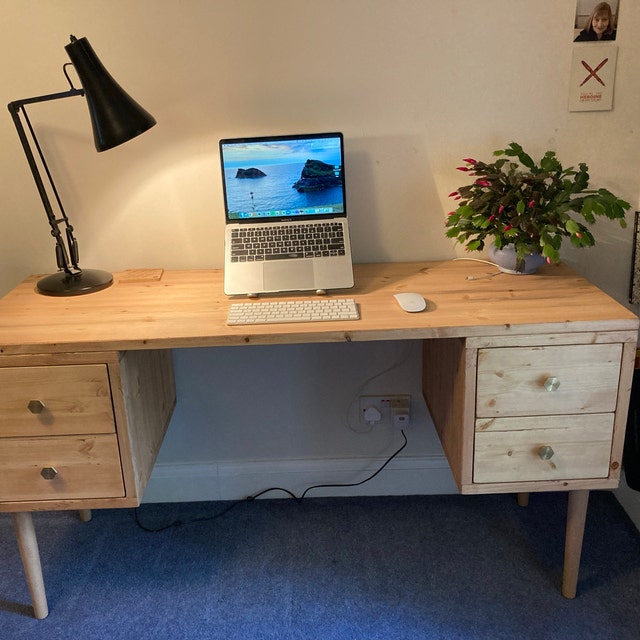 Simple Desk With Drawers Both Sides, Reclaimed Wood Handmade Desk, Scandi  Style With Danish Wooden Tapered Legs, Mid Century Modern MAEVE 
