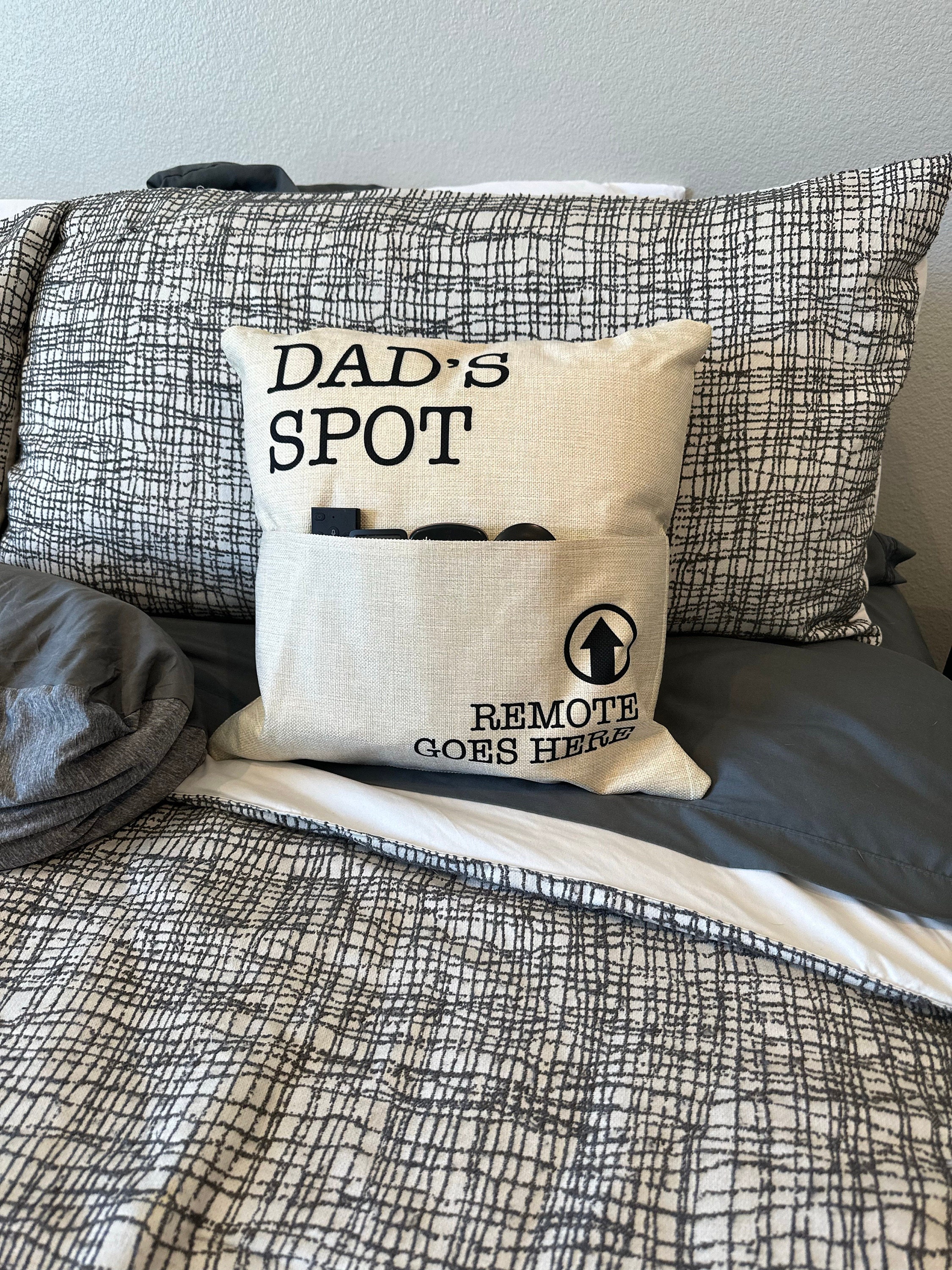 father&#39;s day pillow dad&#39;s spot remote goes here faux linen pillowcase pillow great gift for dad birthday christmas fathers day funny pillow