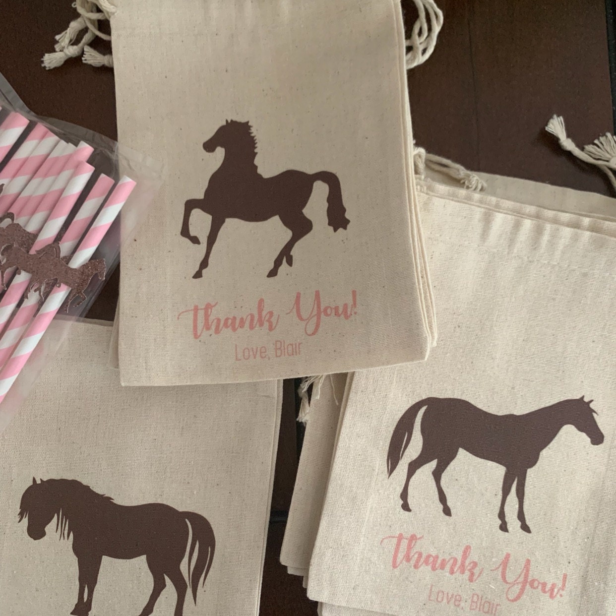 Set of 10 Personalized Horse Favor Bags Personalized Party Favor Bags Horse Party Theme Bags Horse Party Bags Birthday Theme Bags