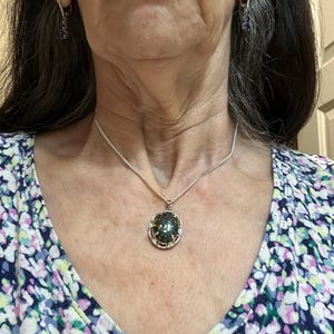 Pendentif Opale Noire Naturelle - Argent 925, 16x11 Mm, 5 Carats + Chaîne - Neuf Sans Emballage