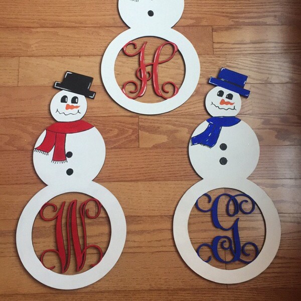 Unfinished Wood Snowman Monogram Door Hanger Laser Cutout With Your ...