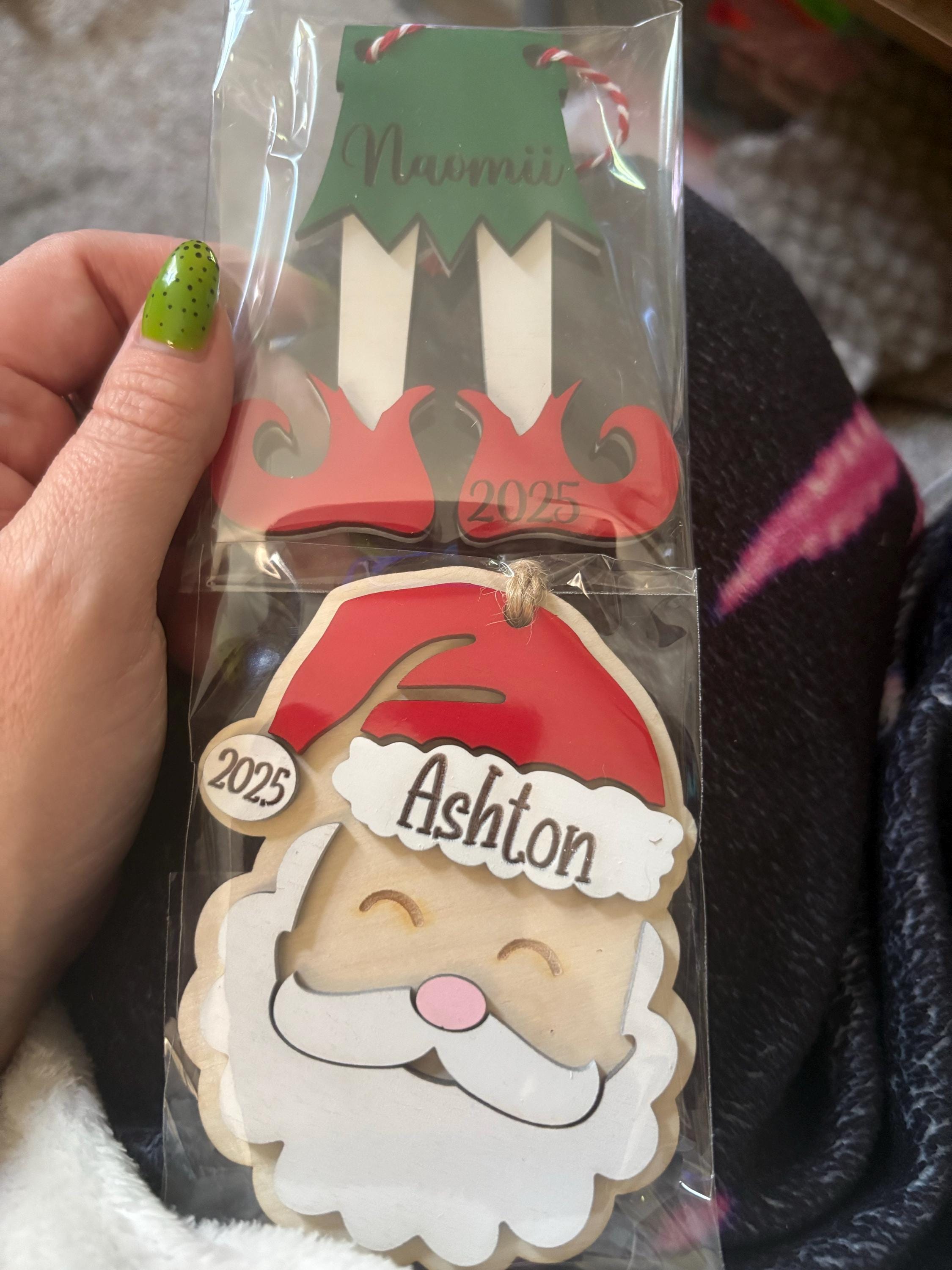Personalized Santa Christmas Ornament: Laser Cut Wood Holiday Bauble