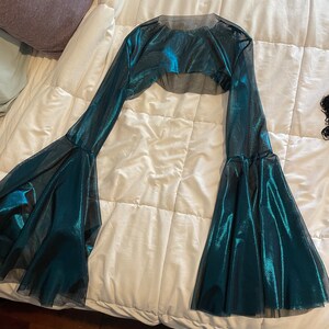 Metallic Bell Sleeve Top Long Sleeve Festival Shrug Women's Shiny Rave ...