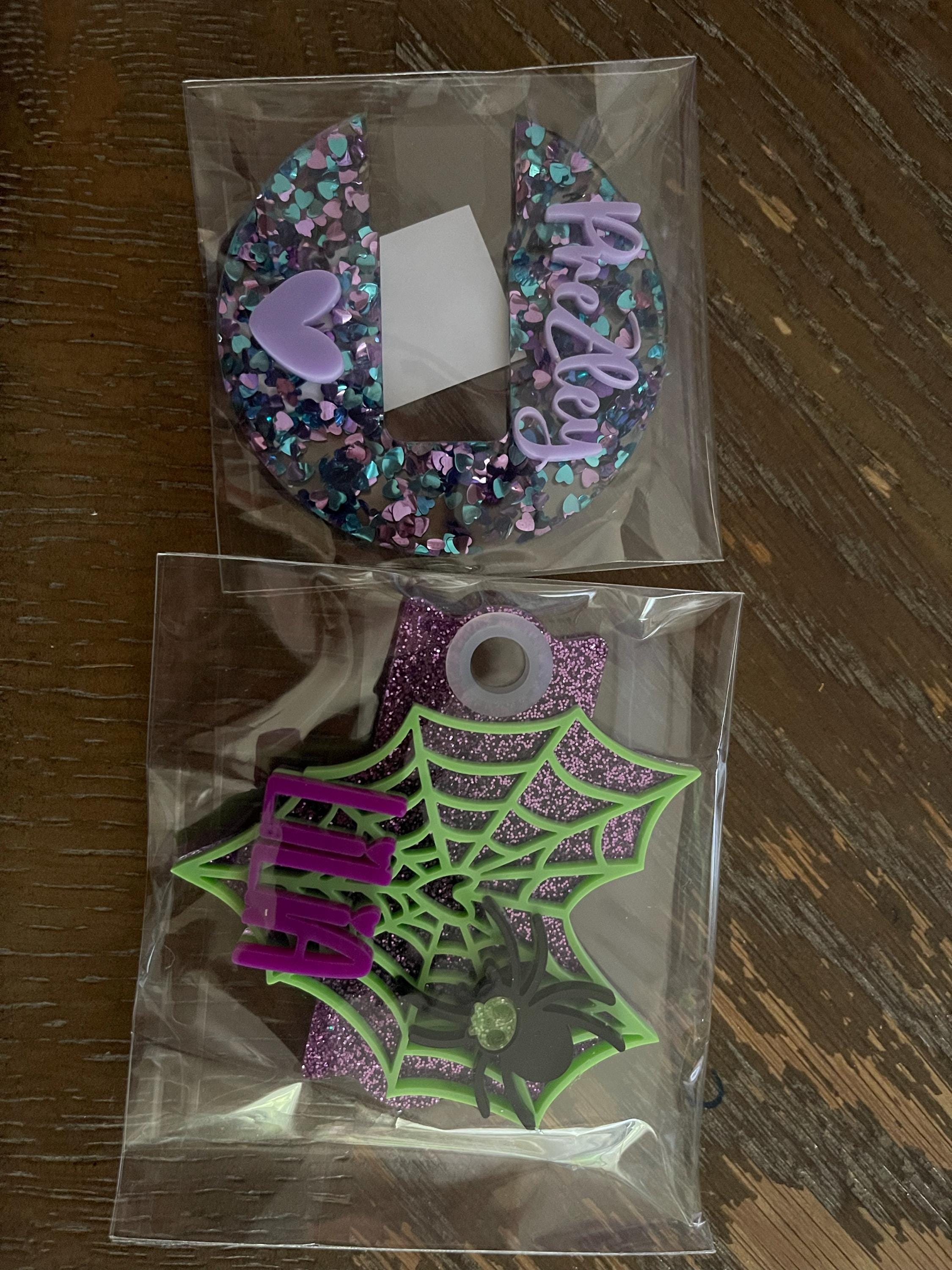 Halloween Tumbler Name Plate Spider Cup Name Tag Spider Net Tumbler Lid Accessory Pink Spooky Tumbler Straw Topper Lid Name Tag Straw Cover
