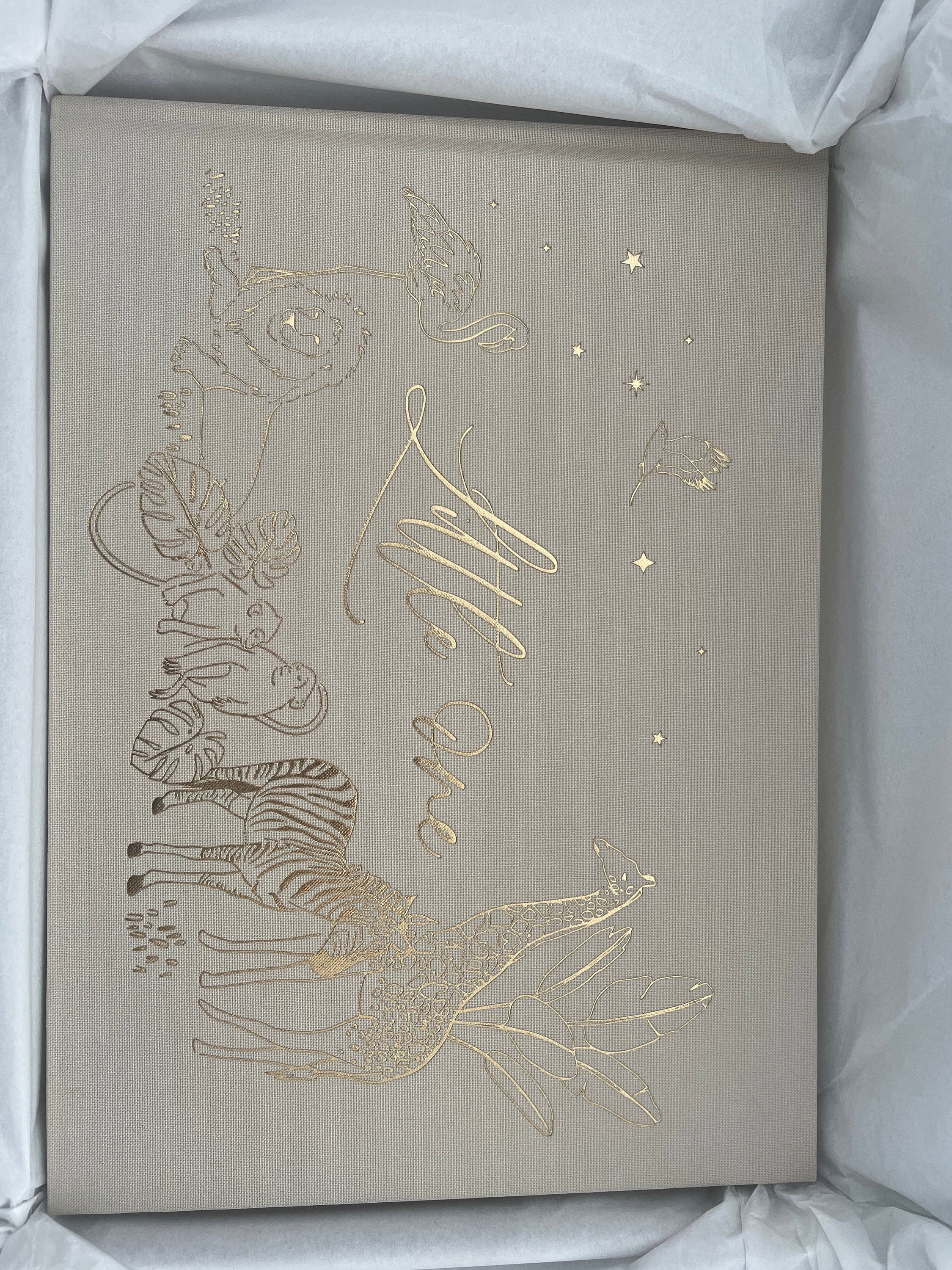 Luxury baby memory book (Safari), baby shower gift, new parents record book keepsake journal