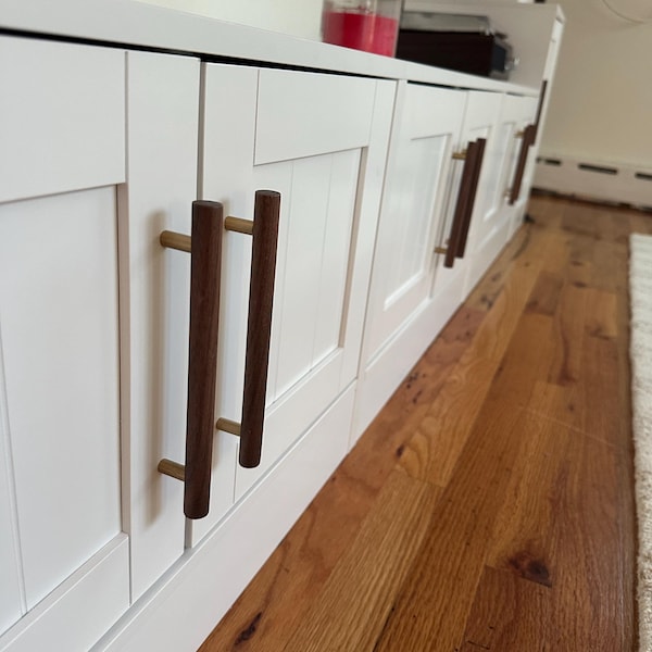 Scandinavian Japandi Wood & Brass Cabinet Handles Minimalist Eco ...