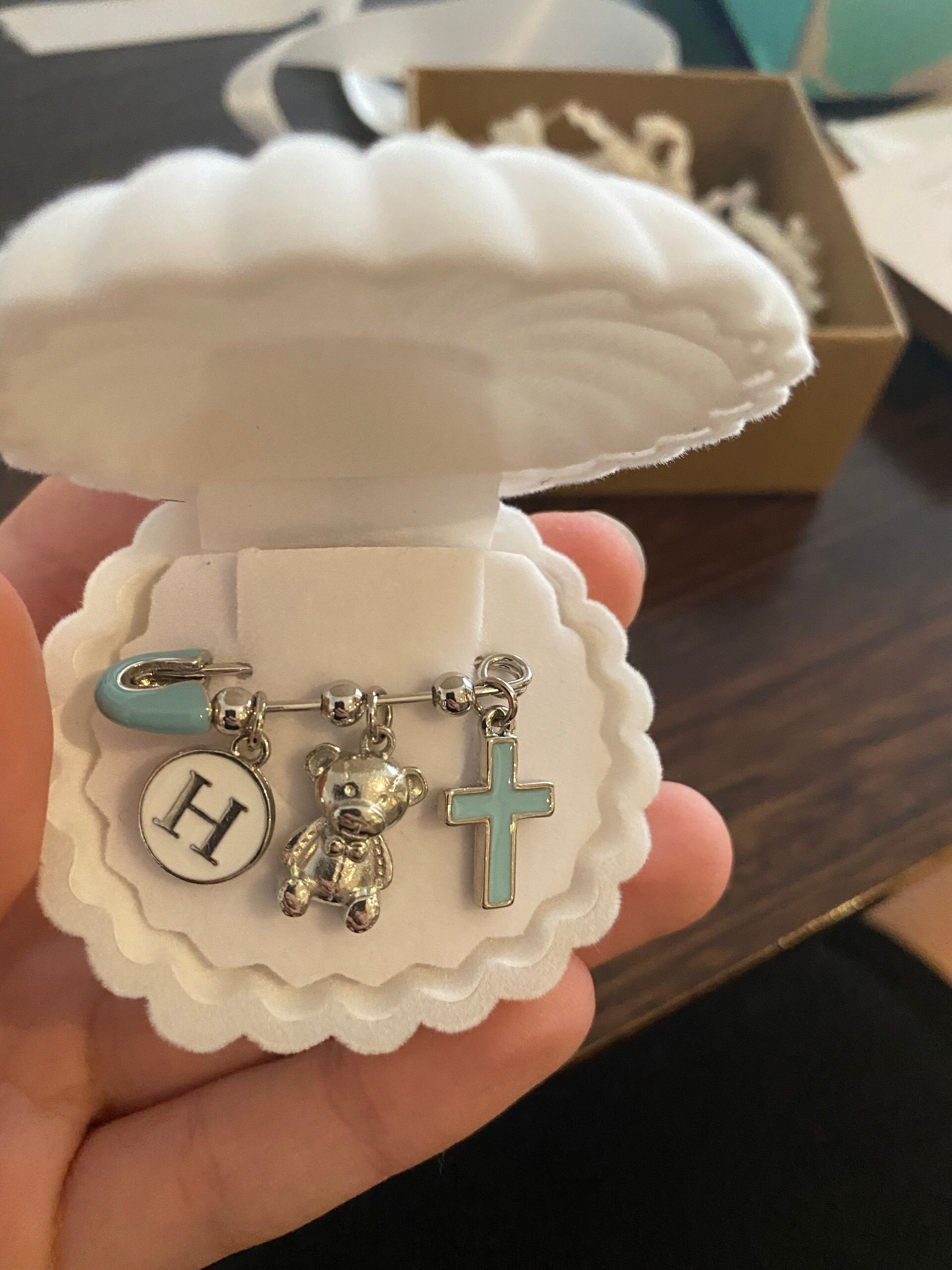 Personalized Baby Pin | Silver Baby Brooch | Baptism Pin | Stroller Pin | Baby Shower | Keepsake Baby Pin | Bridal Pin | Shell Gift Box
