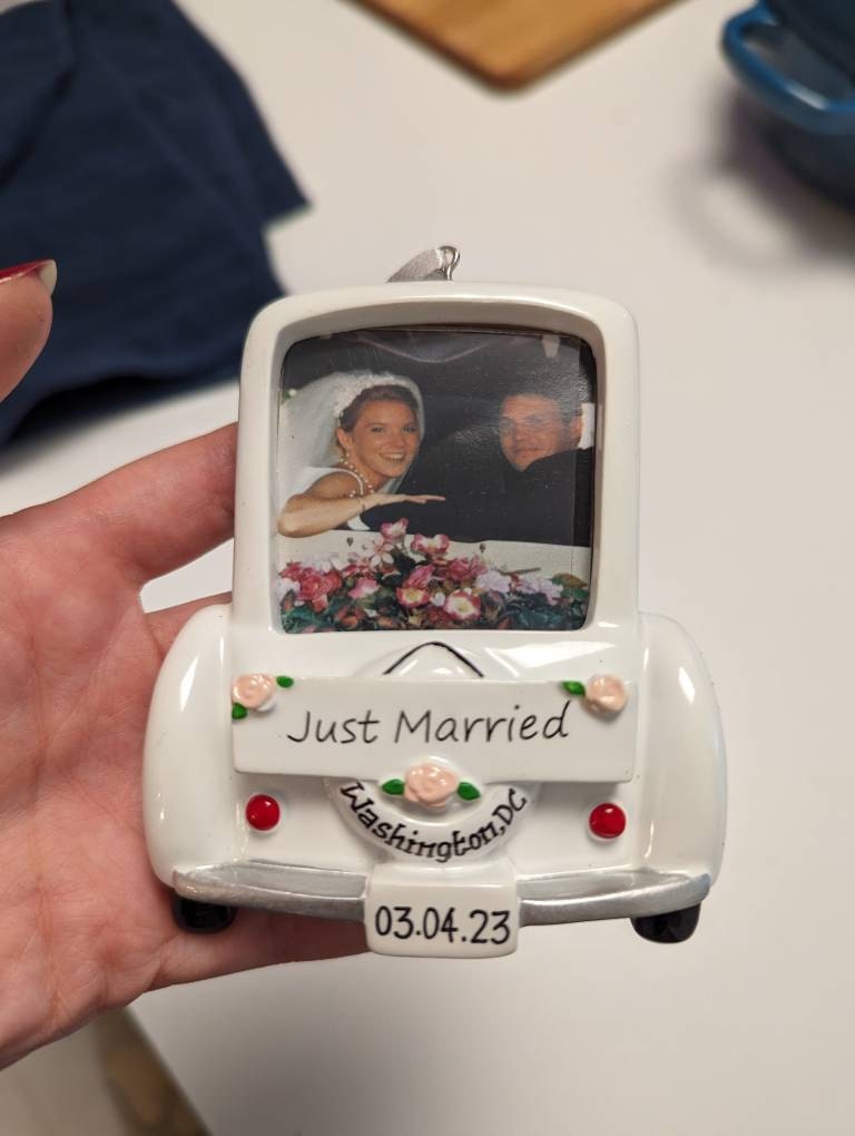 Just Married Wedding Car Picture Frame  Bride and Groom Personalized Newlywed Couple&#39;s 1st Christmas Ornament-Wedding Gift,Mr.Mrs.,Favor