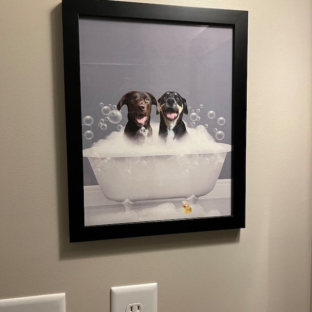 Cosensi - Grappige Honden Badkamer Muur Kunst Set Van 4, Douche Thema Canvas Prints Voor Badkamer En Toiletdecor 8x10 Formaat Zonder Lijst