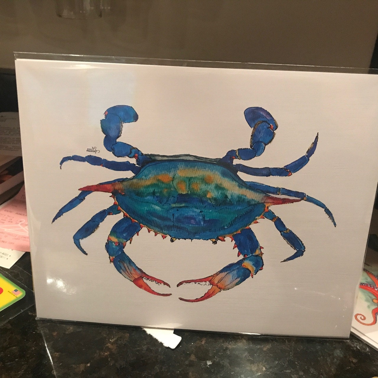 Blue Crab Watercolor Art Print Coastal Art and Beach Decor Etsy