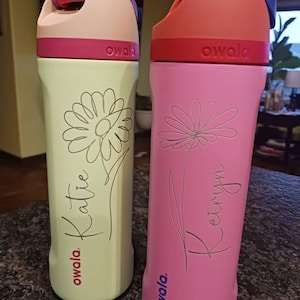 Personalized Authentic FreeSip Owala Water Bottle: Laser Engraved 24 oz Owala with Name or Birth Flower