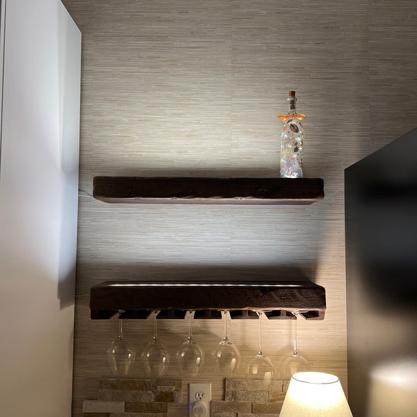 Rustic Floating Wood Shelf With Wifi LED Lights - 3 Inch Thick - Etsy