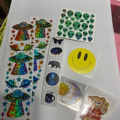 Lot De Stickers Vintage Années 80 - Licornes, Effet Prisme/étincelant - 8 Feuilles - Neuf