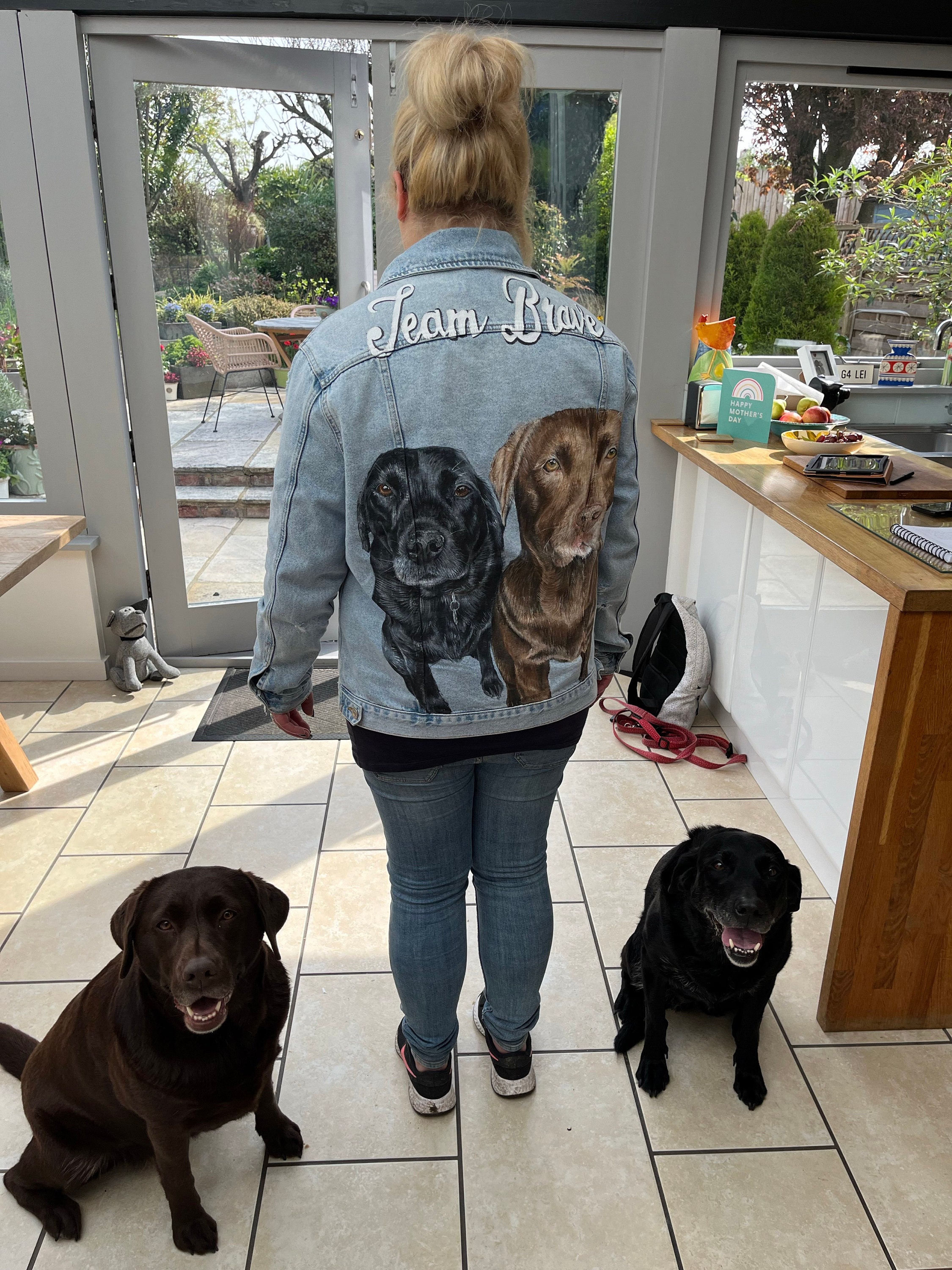 Pet Portrait Custom Denim Jacket- Hand-Painted vintage Adult denim jean Jacket- Paint from photo personalised painted pet design