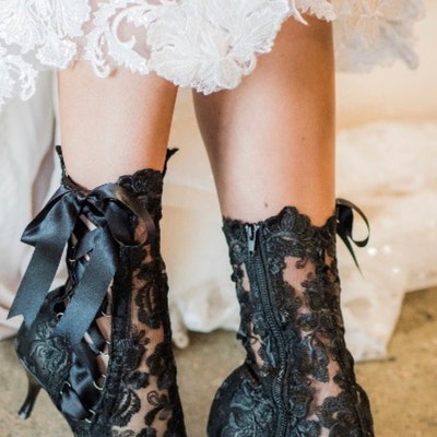 Black Lace Victorian Ankle Boots, Black Vintage Boots, Gothic Boots ...