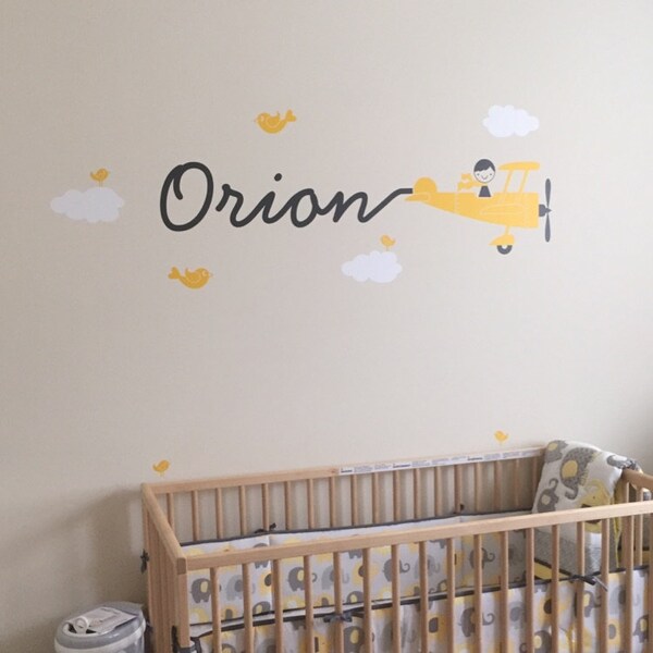 Airplane Boy Name Fabric Wall Decal Personalized Skywriter Cursive ...