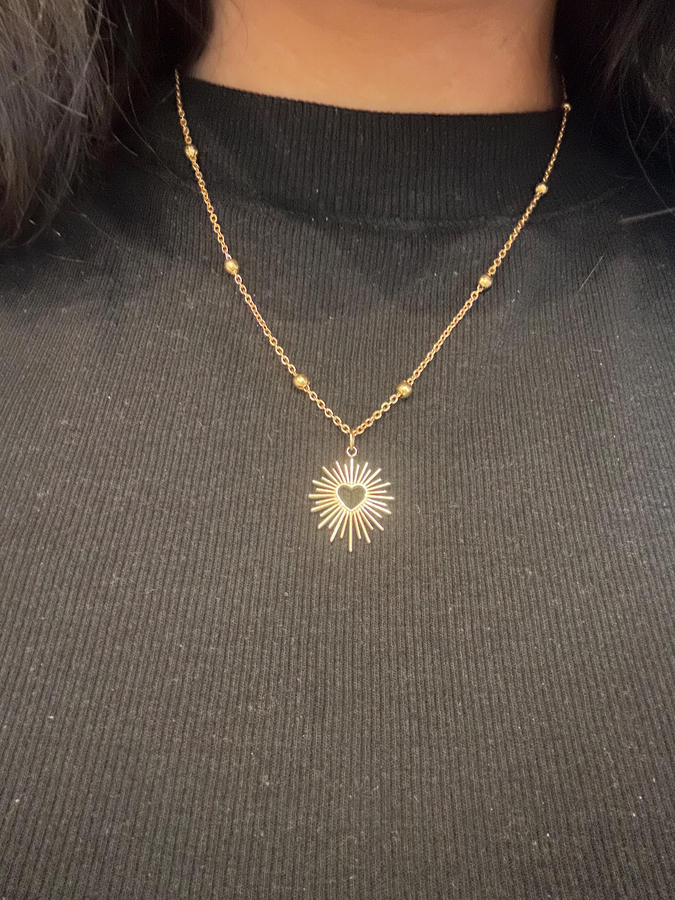 golden sacred heart necklace, ex voto necklace, sacred heart jewelry, astral heart, Virgin Mary necklace, ex voto pendant, Mother&#39;s Day gift