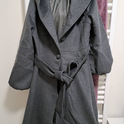 Long Sleeve Hooded Swing Coat, Winter Wool Coat, Hooded Wool Coat, Gray ...