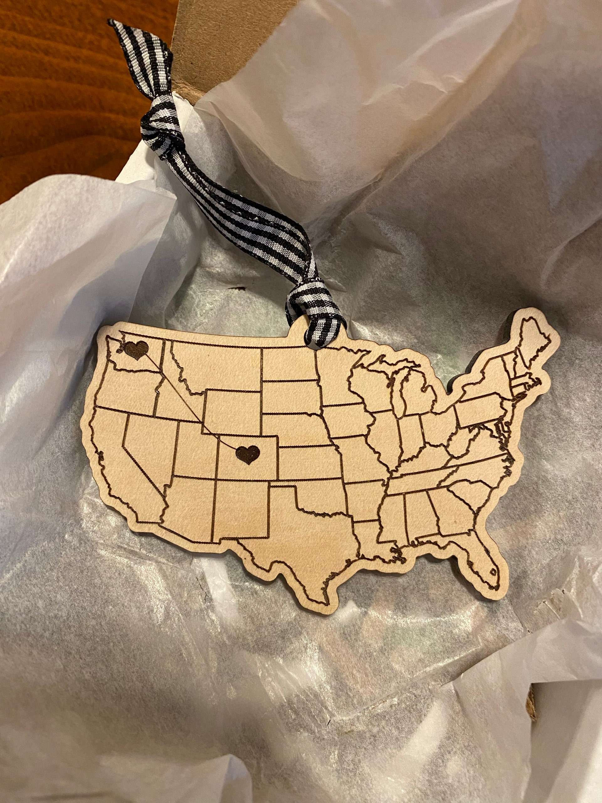 Long distance wooden ornament, Pick your states