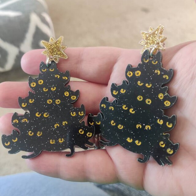 Cat christmas earrings sale