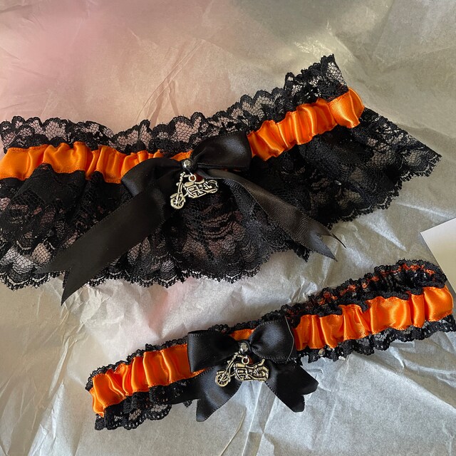 harley davidson garter belt Harley Davidson Inspired Biker Wedding Garter Belt Set W/ Black Lace &  Studs
