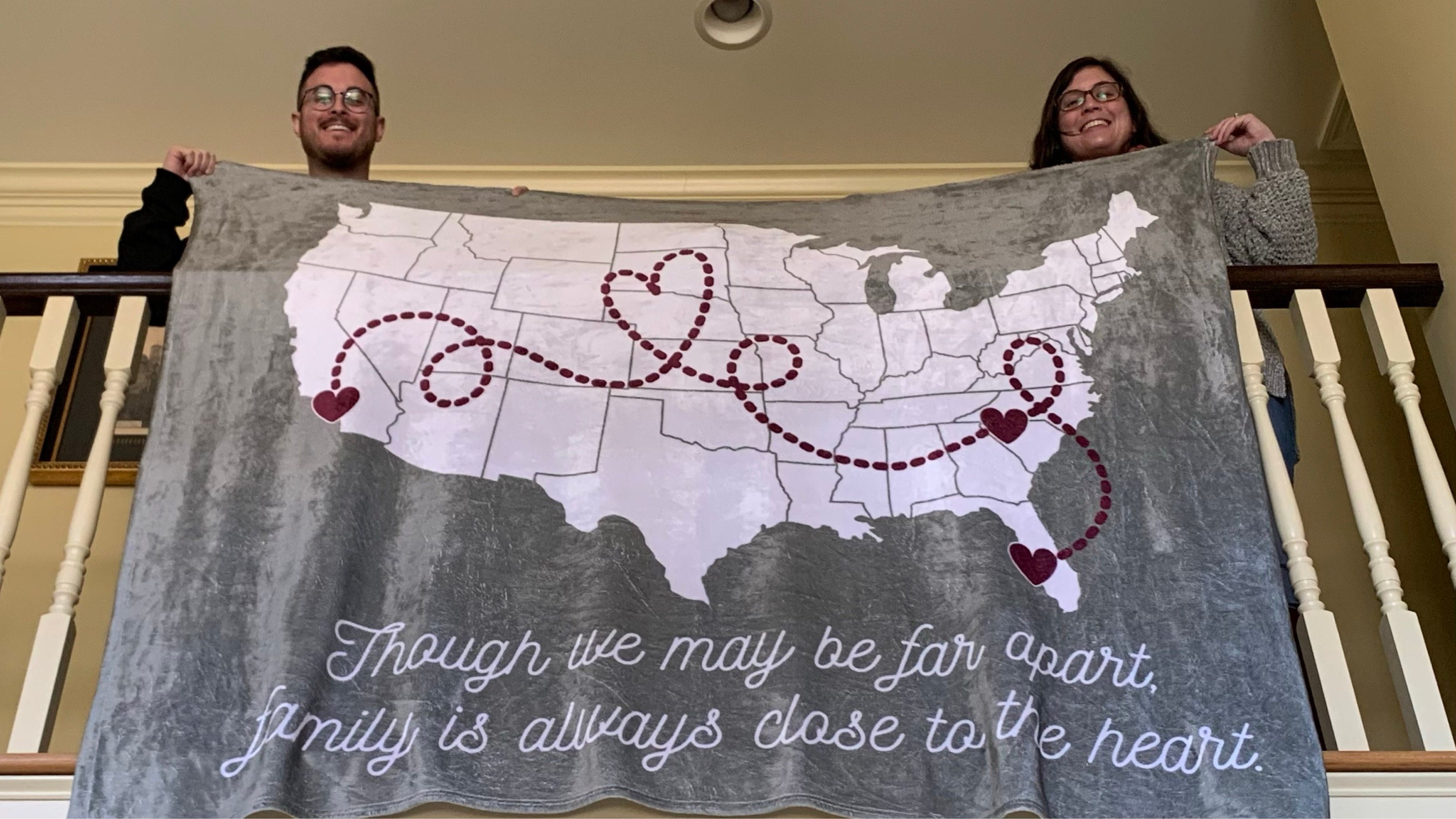 Long Distance Family Gift, Personalized Blanket for Mom, Custom State to State, Multiple States Custom Blanket Family Gift, Christmas Gift