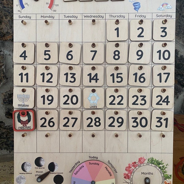 Montessori Calendar Wooden Calendar for Toddlers Gifts for Kids Wall Montessori Calendar Wooden Calendar for Toddlers Gifts for Kids Wall