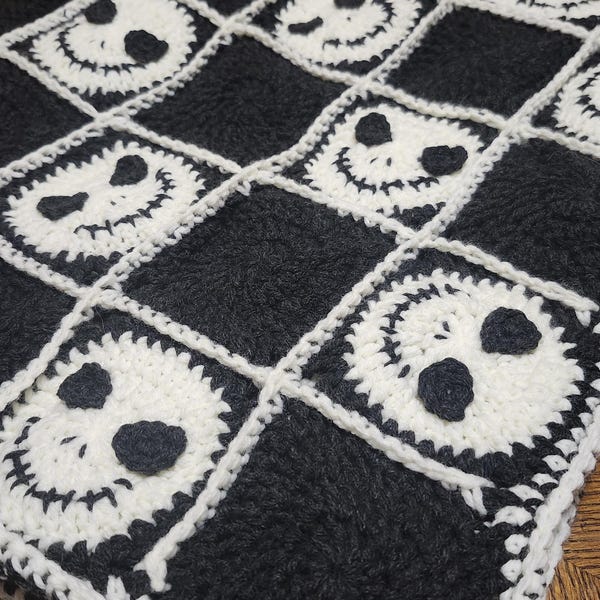 CROCHET PATTERN FULL Blanket Jack Skellington Granny Square Blanket