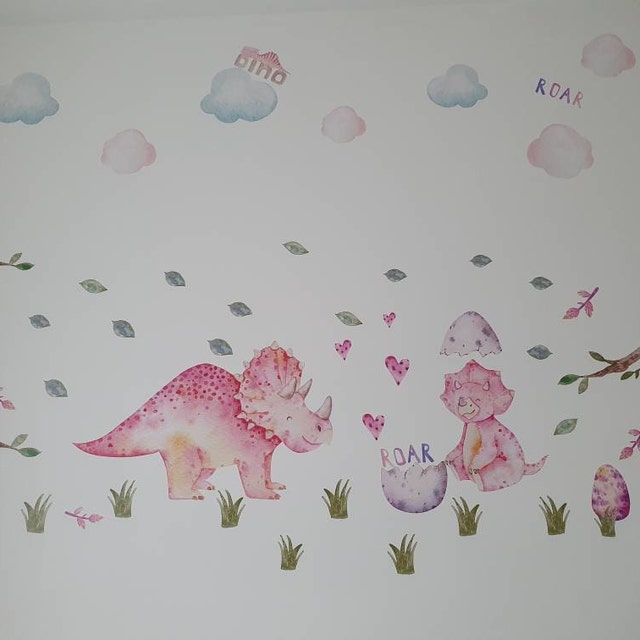 Yovkky Watercolor Girls Dinosaur Wall Decals Stickers, Dino Rainbow Pi
