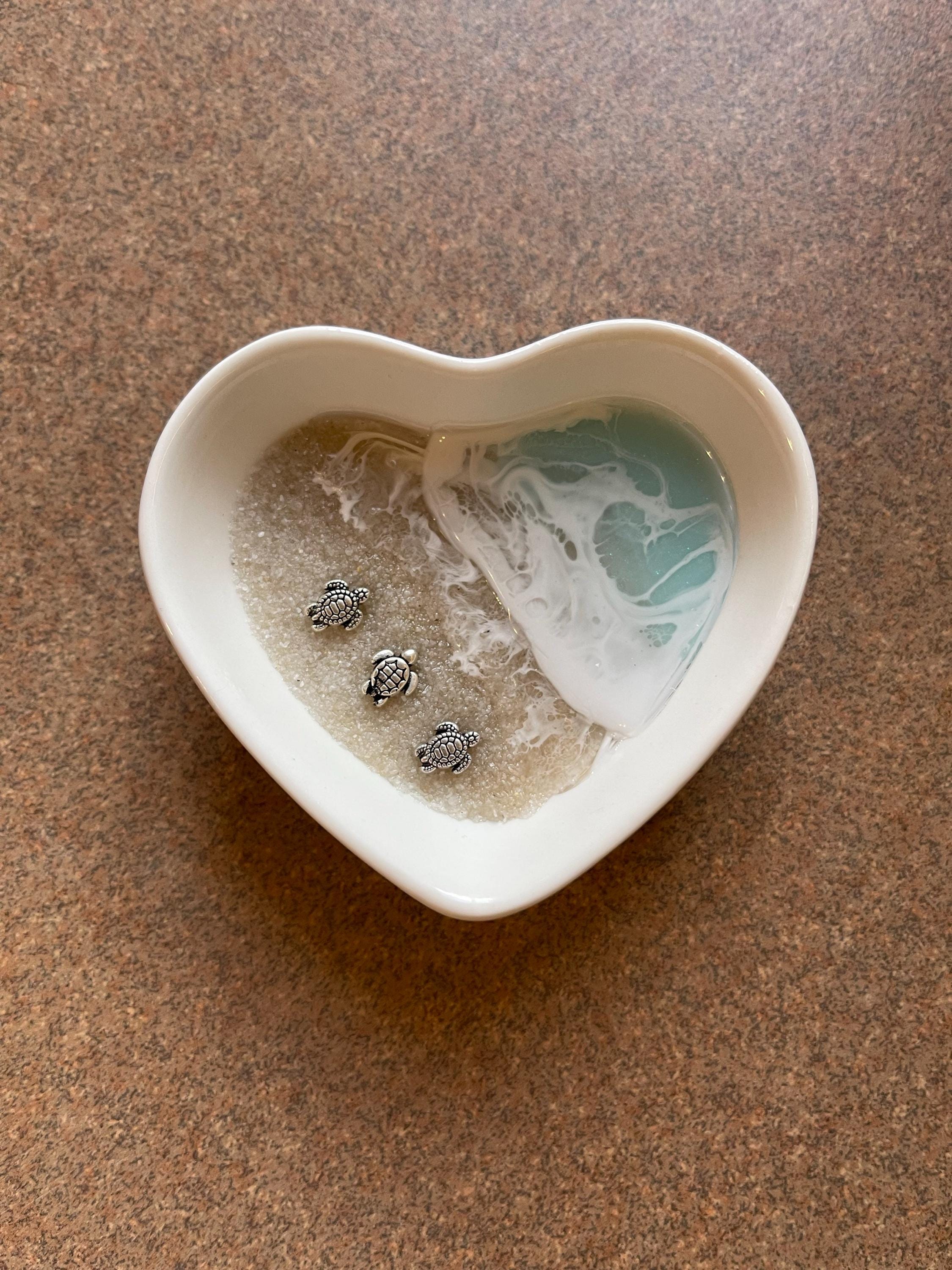 Personalized Turtle Ring Dish Custom Wedding Gift Engagement Engaged Fiancé Wife Custom Ocean Decor Beach Ceramic Heart Woman Anniversary