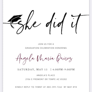 She Did It Graduation Invitation Template, Printable Graduation Party ...