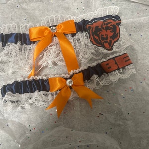 Chicago Bears Inspired White Lace Football Wedding Garter Belt Set
