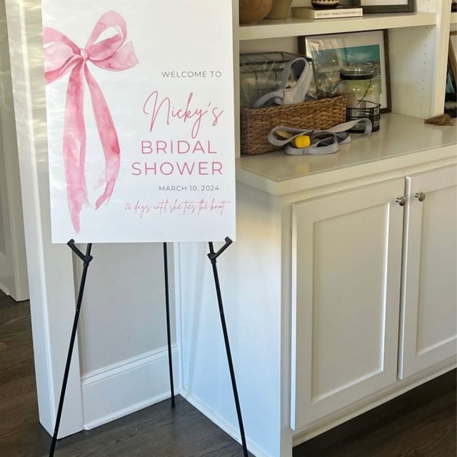 Pink Bow Please Sign Our Guest Book Sign - Wedding & Bridal Shower Table Decor