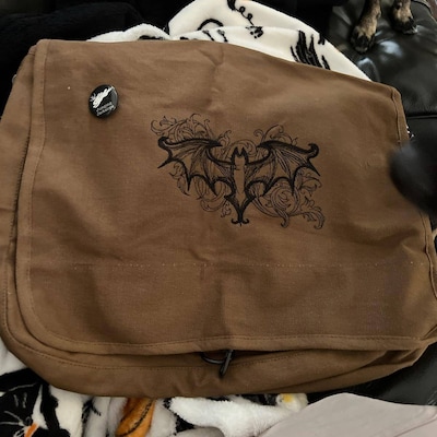 Elegant Bat Embroidered Canvas Messenger Bag - Etsy