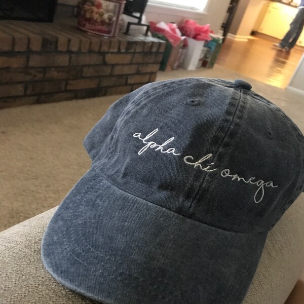 Alpha Chi Omega Handwriting Script Sorority Baseball Cap - Custom Color ...