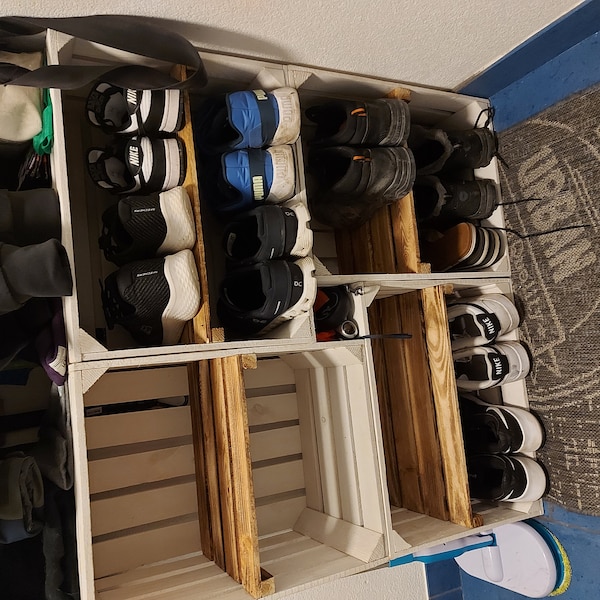 Set of 4 OLD WHITE FRUIT BOXES Vintage Shoe Rack Insert Old Wood Wooden ...