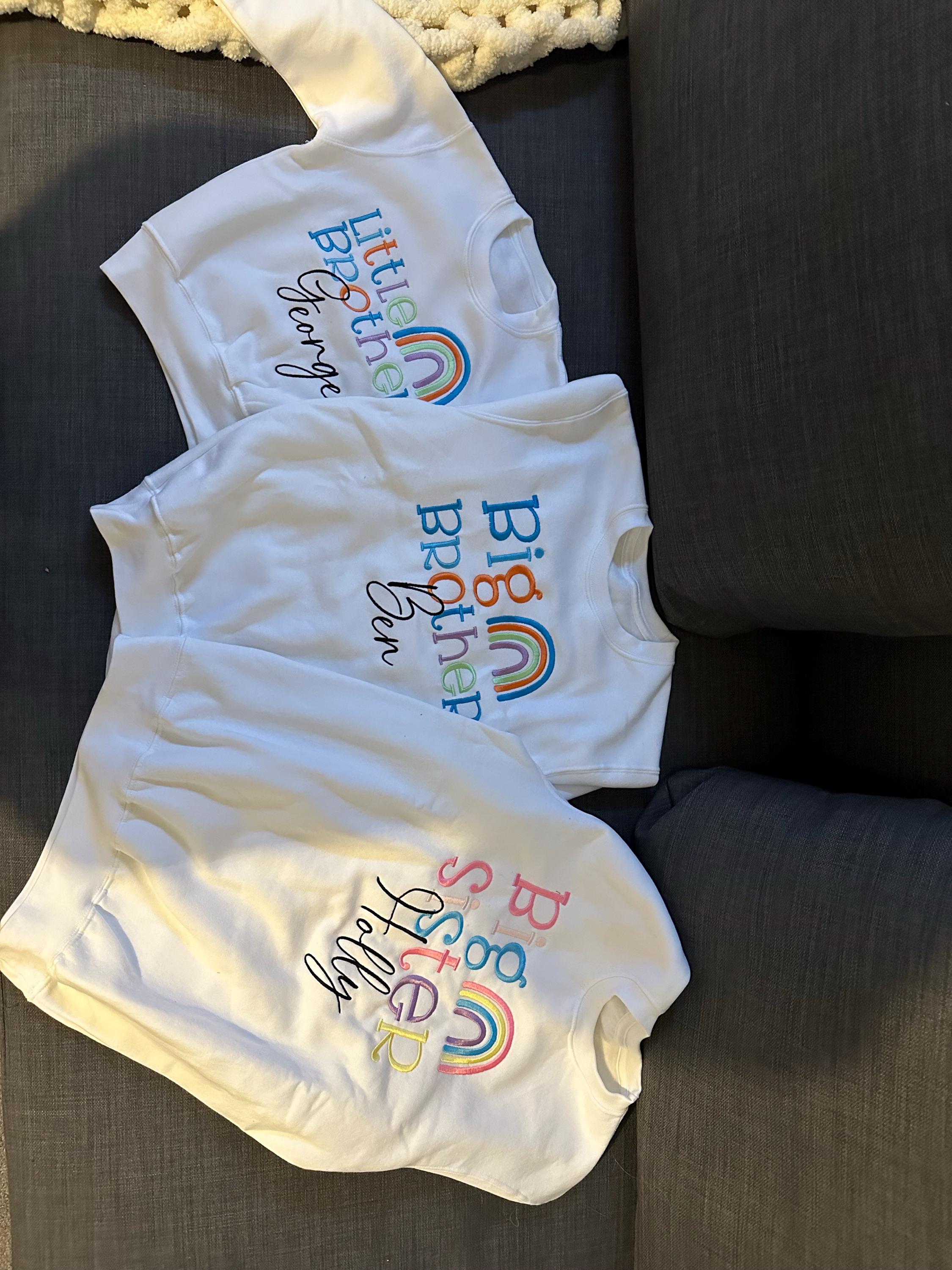 Personalised Matching Sibling Set, Sibling Matching Rainbow Set, Matching Unisex Rainbow Set, Matching T Shirts, Big Sister T shirt