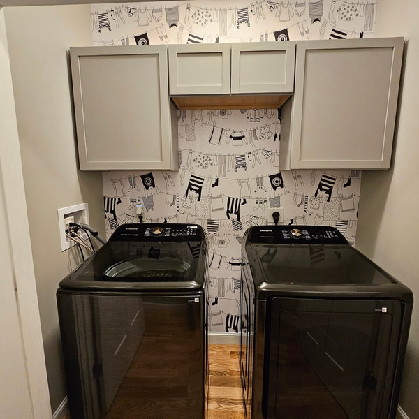 Laundry Wallpaper Peel and Stick, Laundry Room Wallpaper, Black and ...