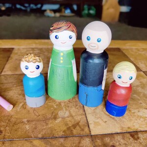 Family of 8 Wooden Peg Dolls - Unfinished Wooden People - Large