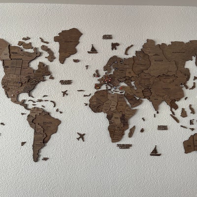 World Map Wall Art, Wooden Map, 5th Anniversary Gift, Housewarming Gift ...