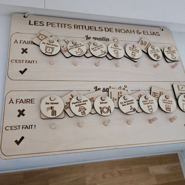 Tableau de motivation routine matin et soir en bois personnalisé ...
