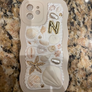Customized iPhone case in any size - Handcrafted mosaic seashell with personalised initial by Sunny & Me - made in Australia