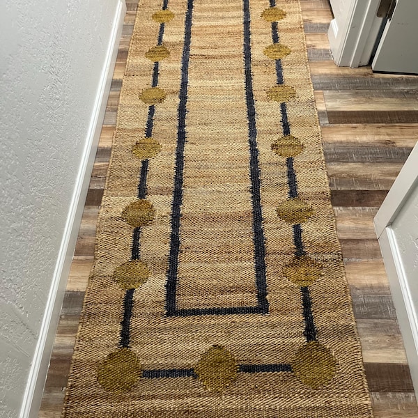 White Black Striped Jute Runner, Hemp Jute Rug, Floor Entry Natural ...