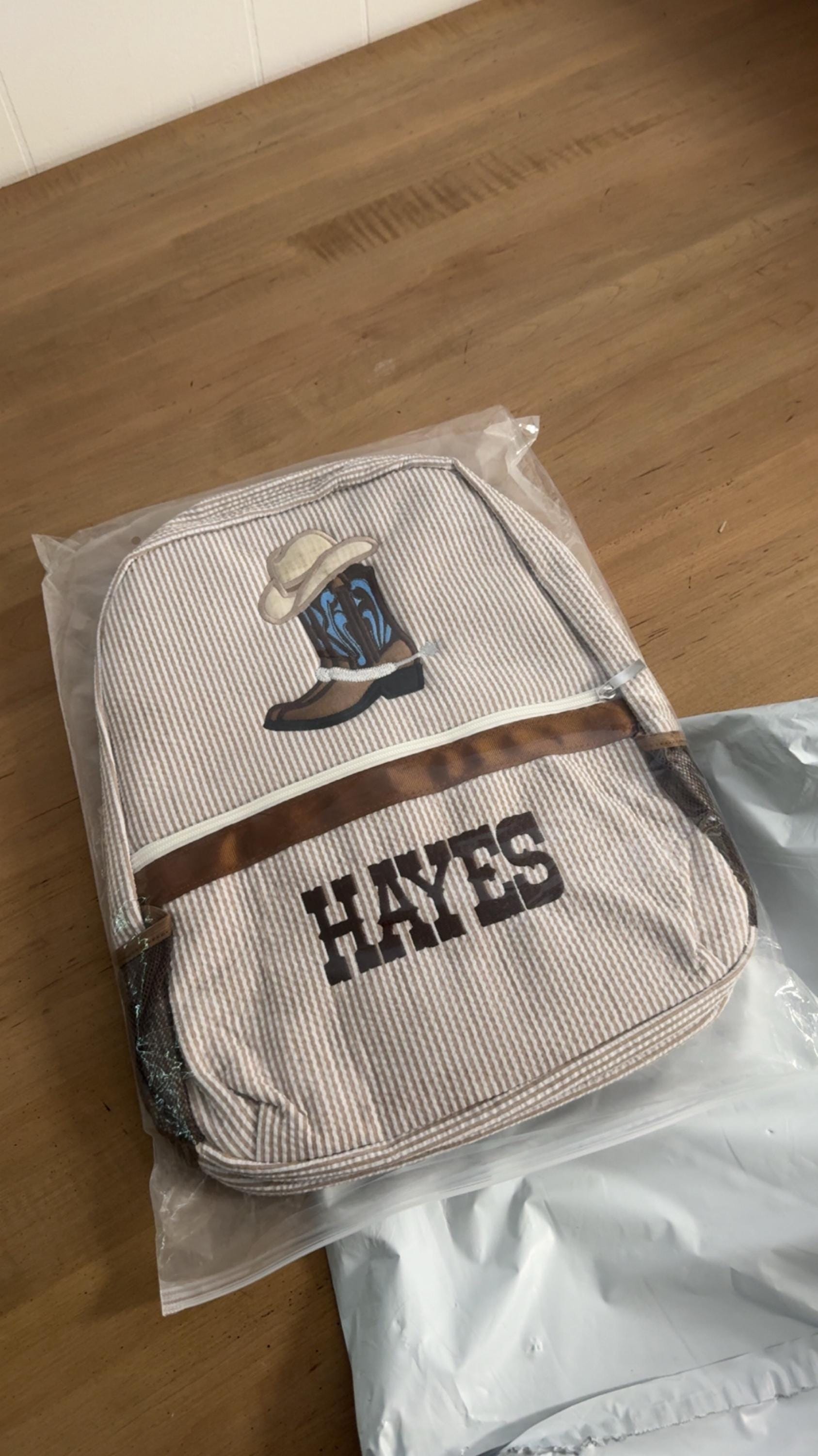 Monogram seersucker backpack, brown cowboy seersucker backpack, boy birthday gift, diaper bag, baby shower gift