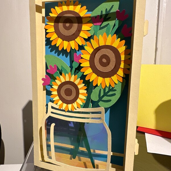 Sunflower Bouquet Pop up Card SVG: 3D Papercut Template (digital ...